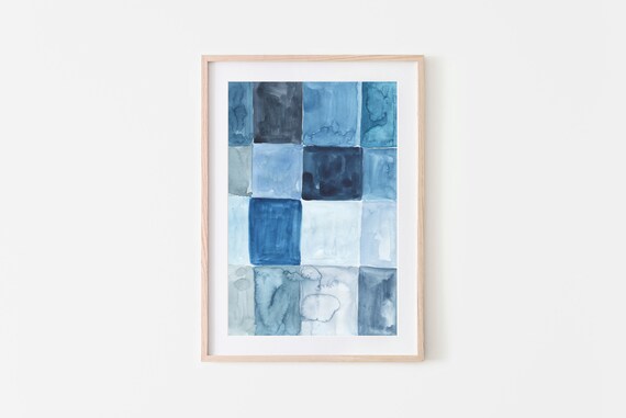Blue Art Print Geometric Art Navy Blue Art Instant Art Watercolor Wall Art Blue Art Prints Art Indigo Blue Watercolor