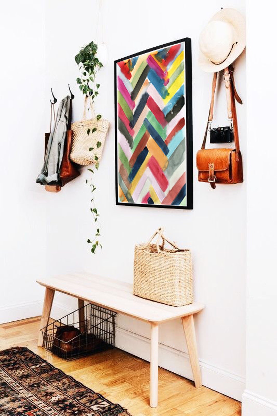 Colorful Geometric Chevron Watercolor Zigzag Bold Strokes Wall Art - Image 2