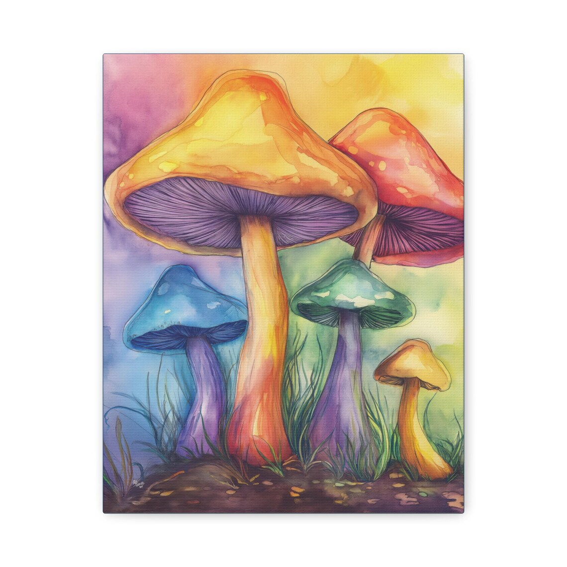 Mushroom Wall Art, Rainbow Watercolor Fantasy Fungi