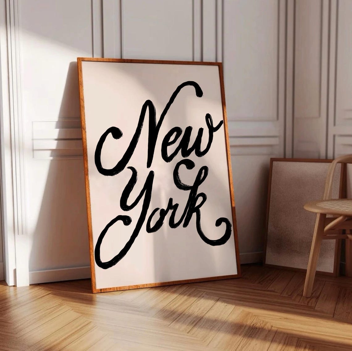 New York Black Script City Typography Modern Wall Decor Poster