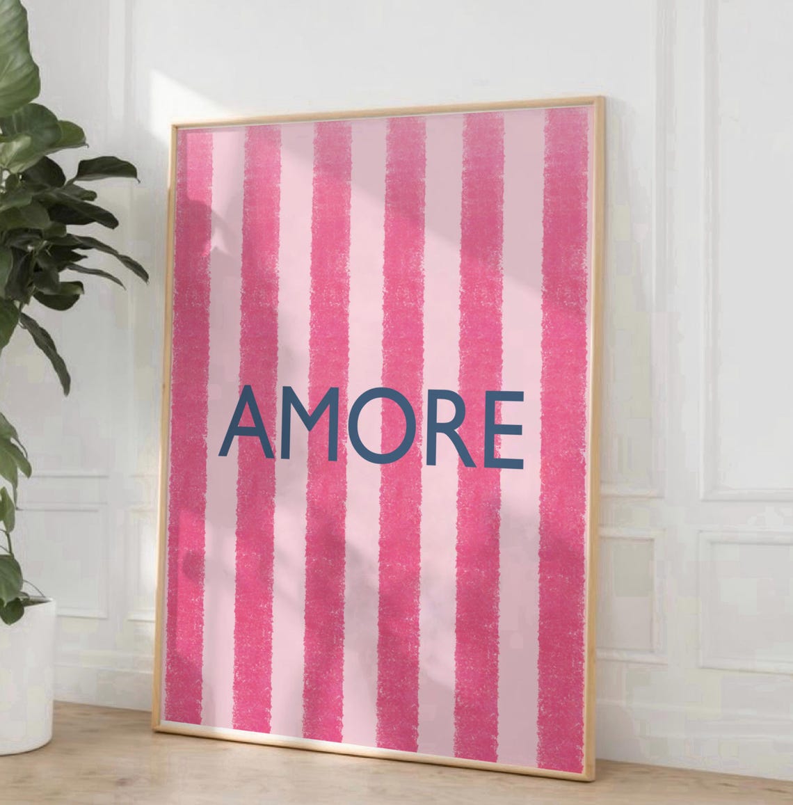 Amore on Pink Stripes Italian Navy Bold Modern Typography Poster - Image 2