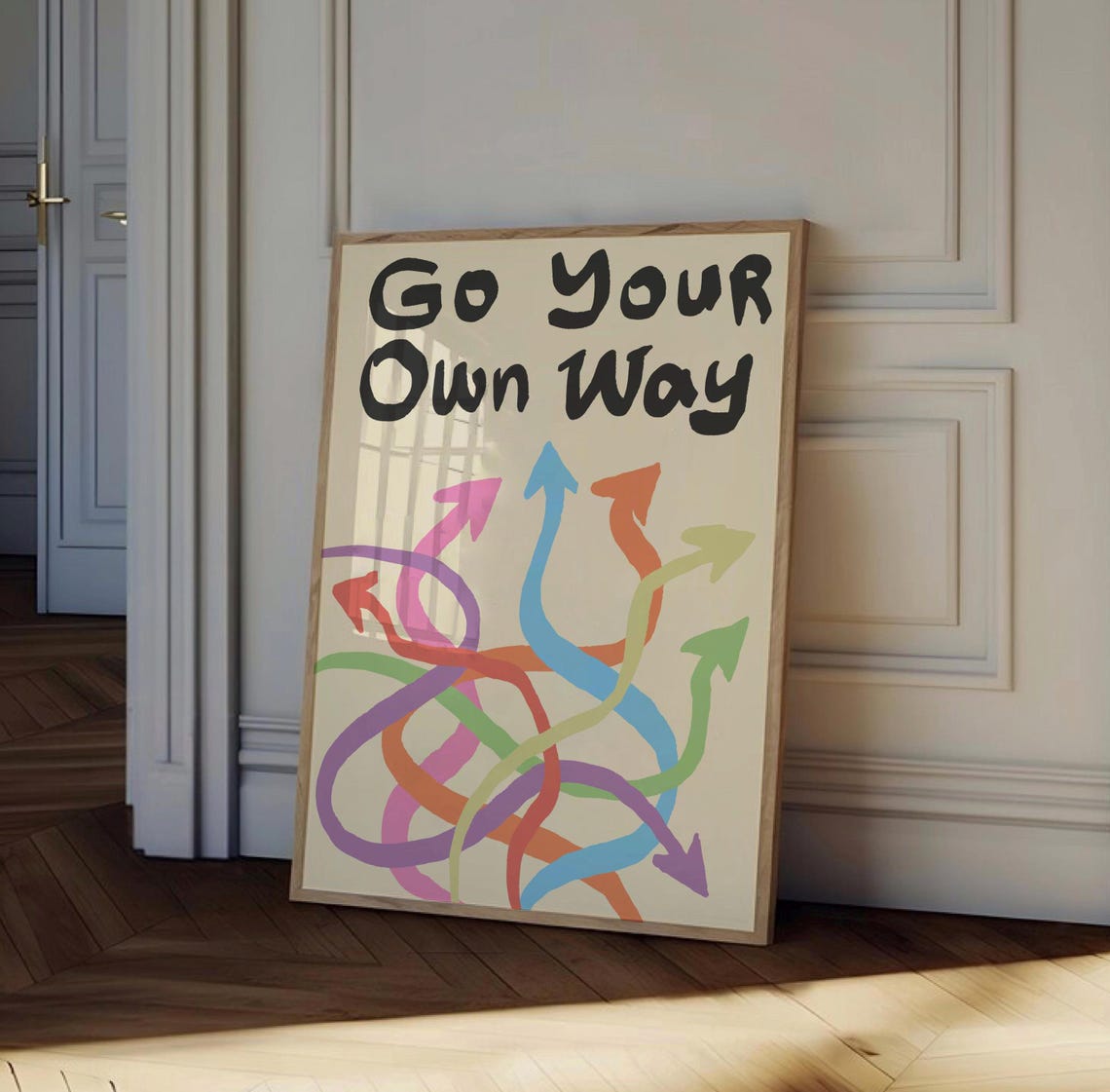 Go Your Own Way Colorful Wavy Arrows Uplifting Quote Wall Poster