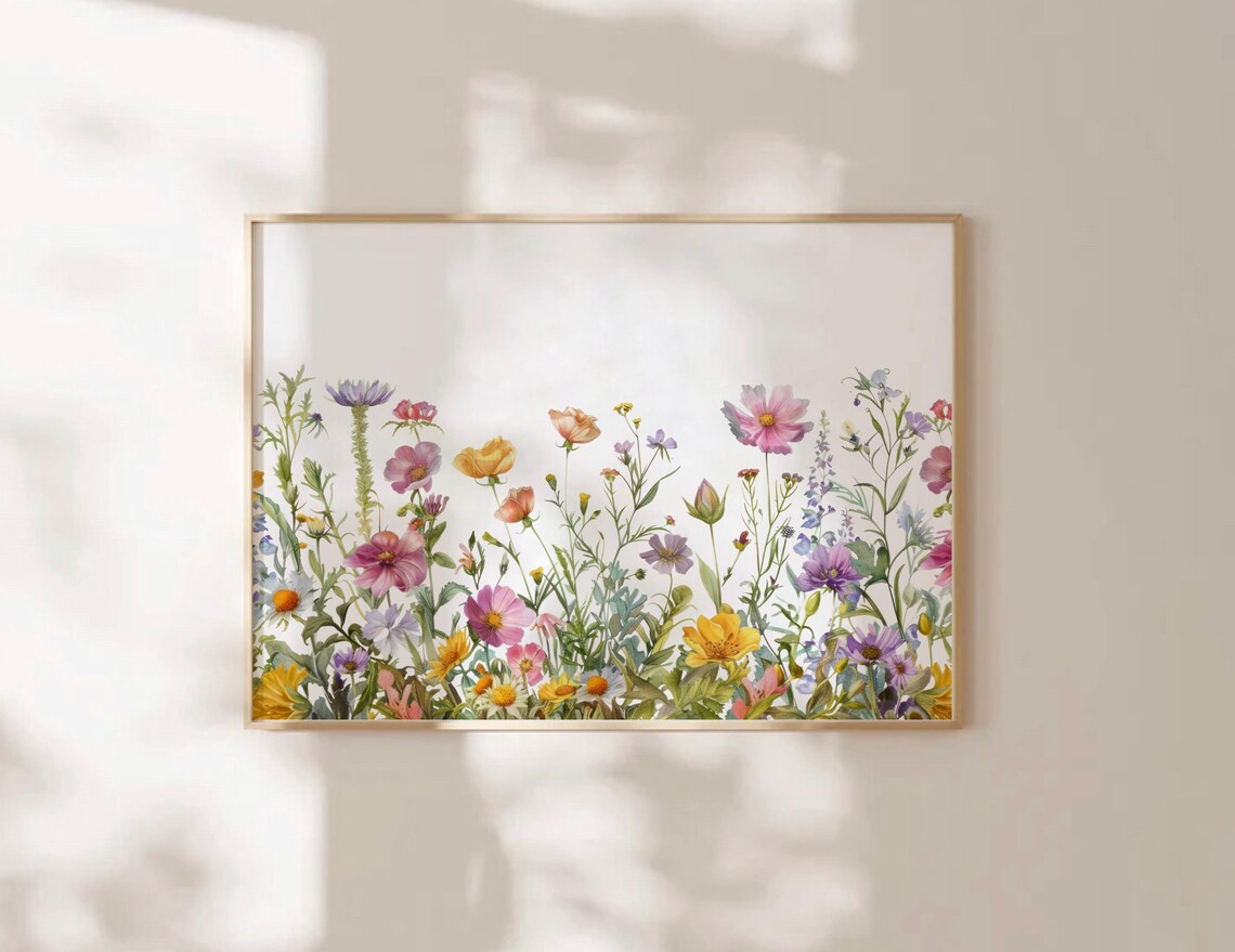 Wildflower Meadow Watercolor Floral Landscape Botanical Art Poster - Image 3