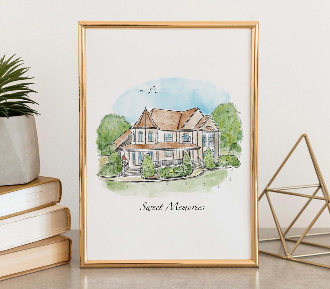 Personalized House Portrait, Minimalist Watercolor Sketch - Image 2
