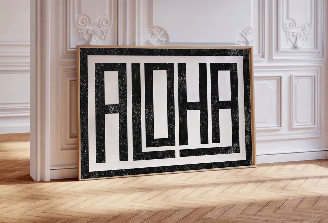 Aloha Bold Black Block Letter Typography Coastal Beach Poster - Image 3