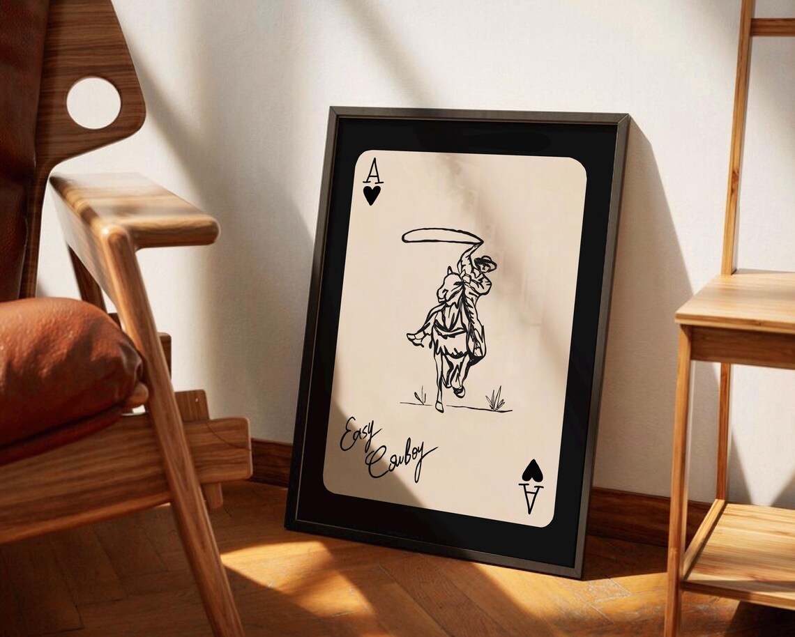 Cowboy Sketch Playing Card Western Art Print - Image 3