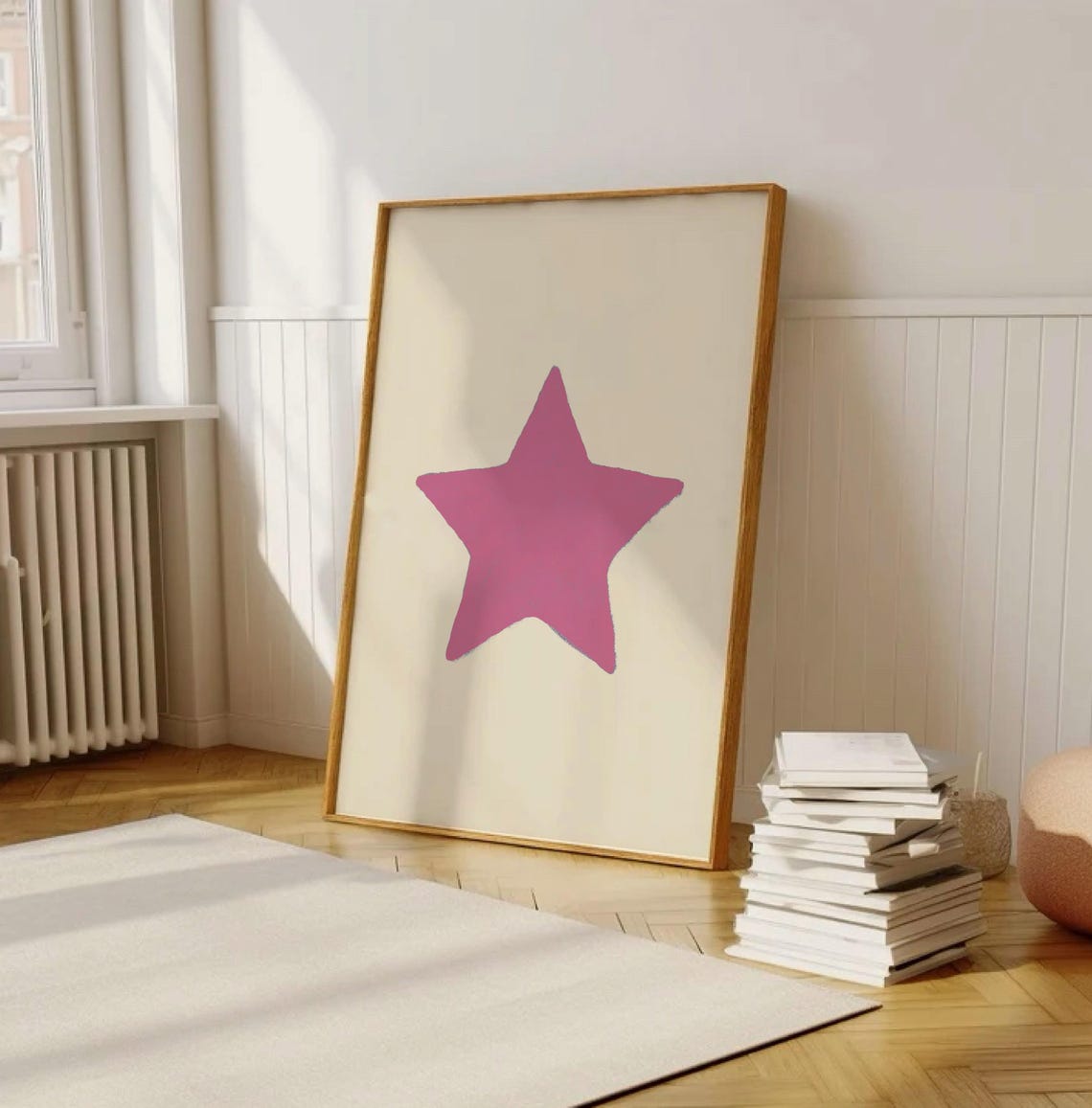 Hand Drawn Pink Star Minimalist Beige Aesthetic Dorm Room Poster - Image 3