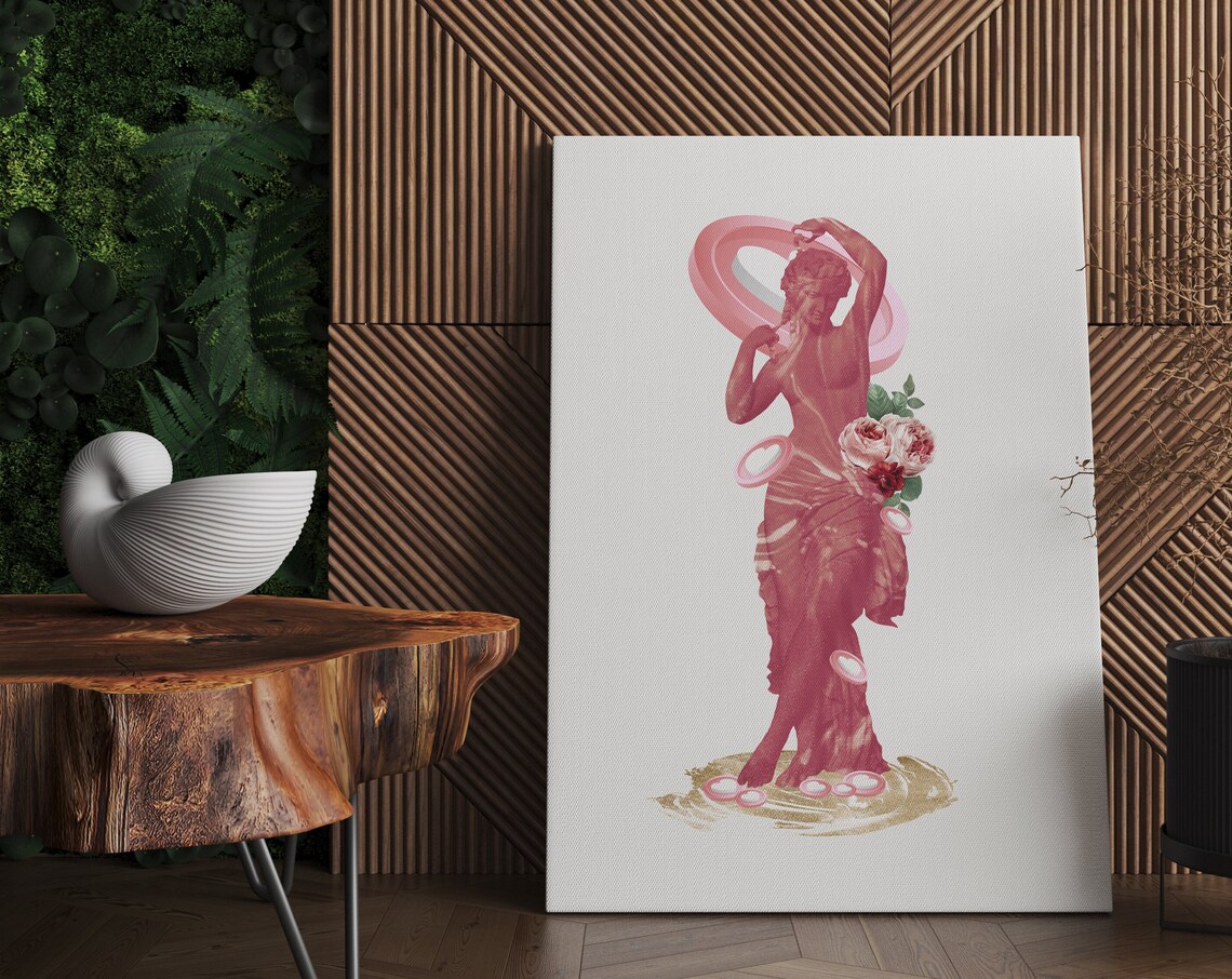 Blush Pink Venus Statue With Roses On Classical Style Art Poster