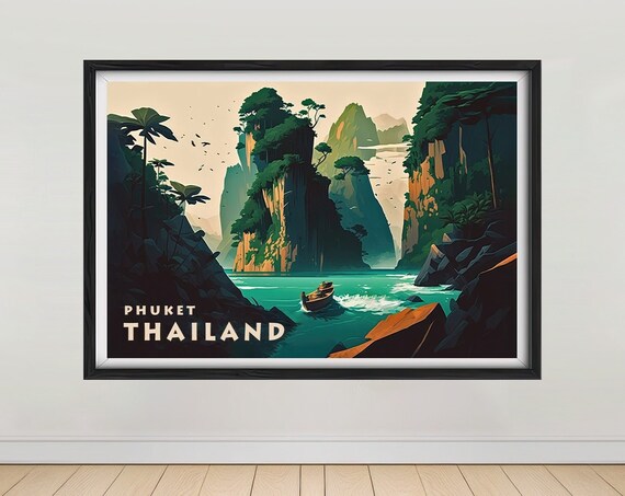 Phuket Thailand Travel Poster Thailand Wall Art Print Phang Na Bay Phuket Travel Art Poster Phuket Thailand Art Home Decor Island
