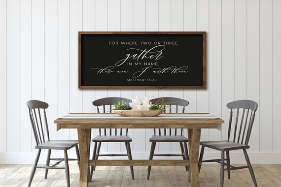 Where Two Or Three Gather Matthew 18:20 Scripture Black Sign Poster