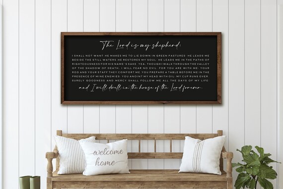 The Lord Is My Shepherd Psalm 23 Full Text Scripture Black Sign Poster