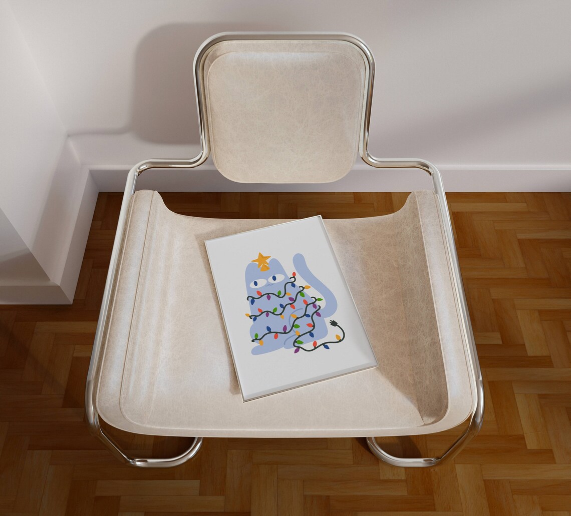 Christmas Cat Holiday Poster, Blue Cat Decor - Image 2