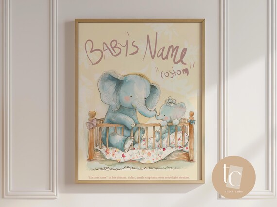 Baby Initial Custom Name Watercolor Nursery Vintage Bow Canvas Print Ribbon Wall Art Prints Girl Decor