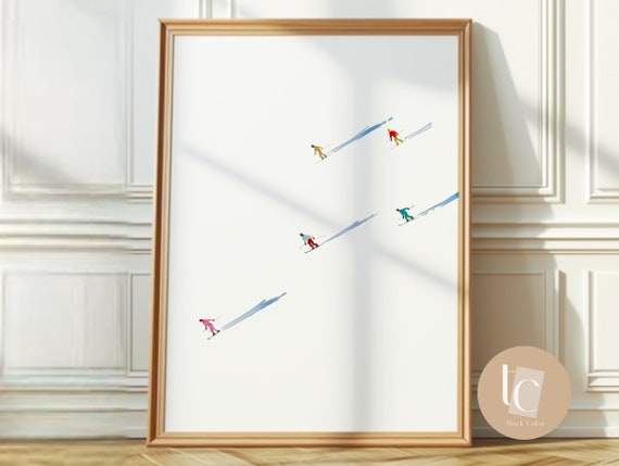 Skiing Painting Watercolor Art Illustration Print Modern Minimalistic Ski On Canvas Snowboarders Winter Wall Decor