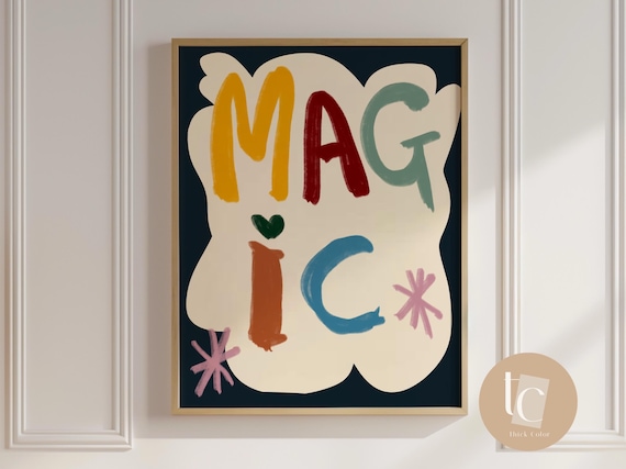 Magic Nursery Quote Print Kids Room Playroom Wall Art Retro Decor Genre Neutral Baby Illustration N
