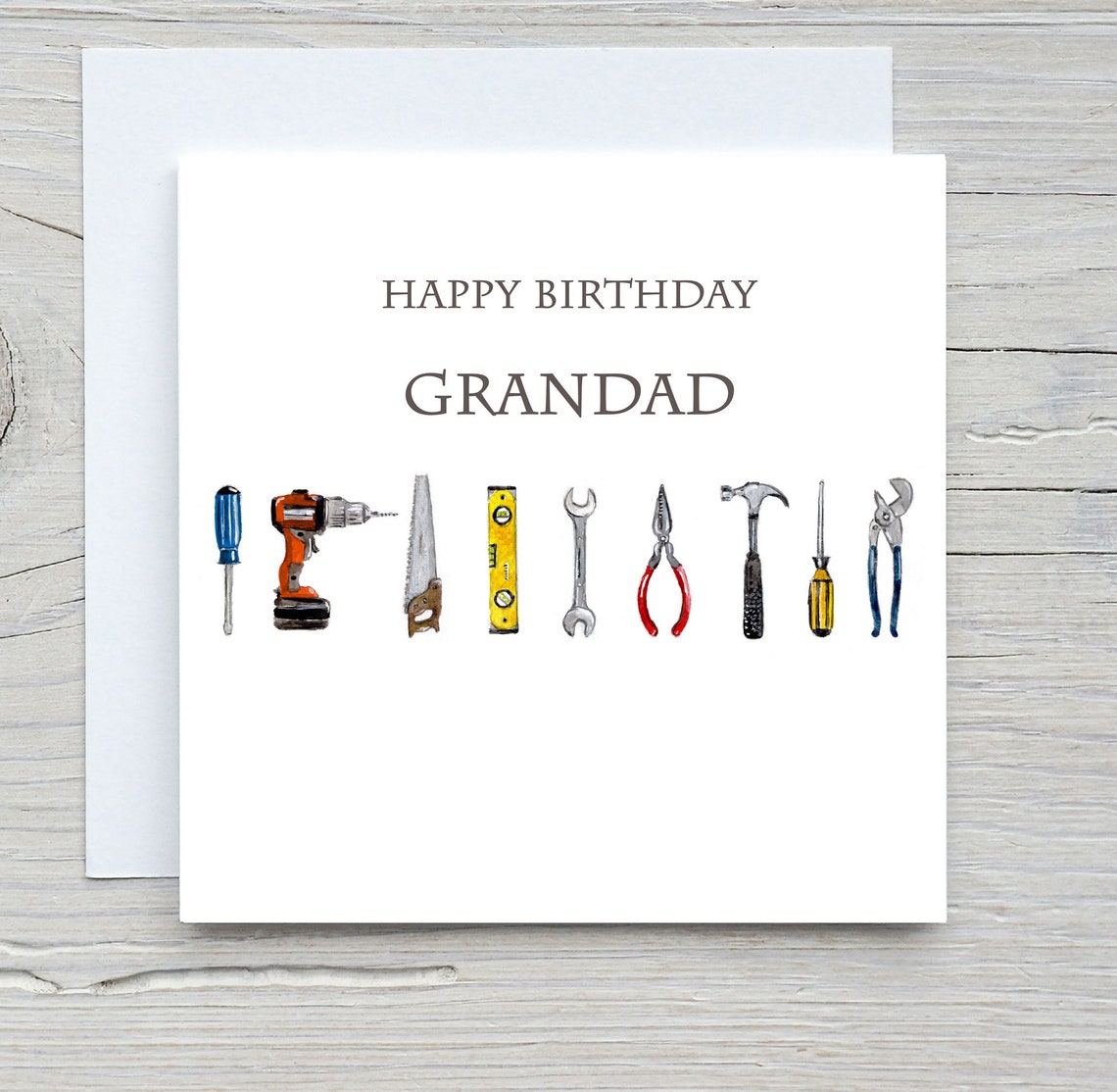 Happy Birthday Grandad DIY Tools Greeting Card Watercolor Print
