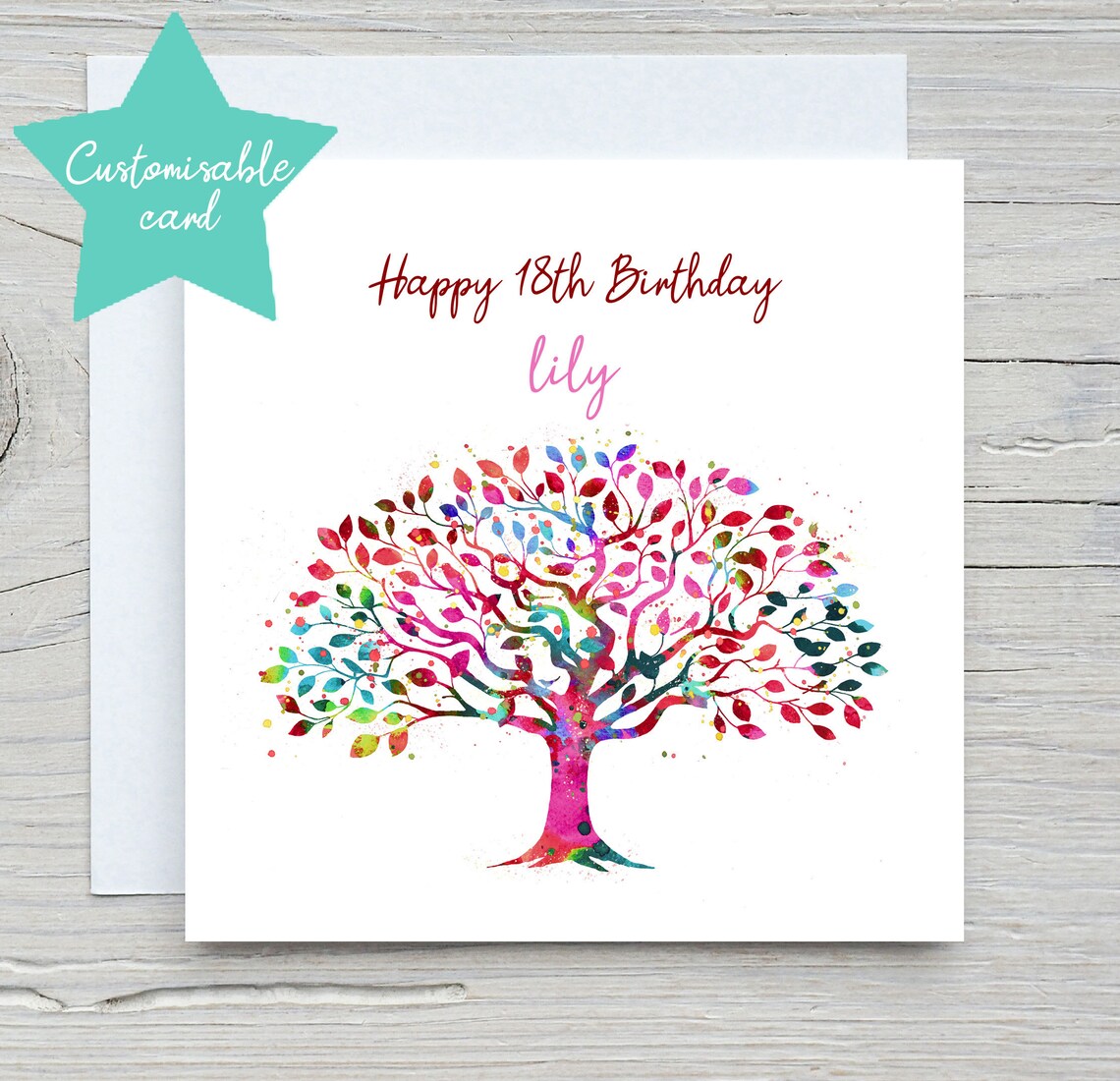 Happy 18th Birthday Rainbow Watercolour Tree of Life Art Poster