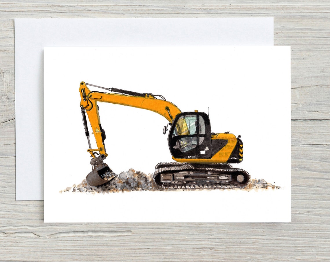 Yellow Excavator Digger Watercolour Illustration Card Art Print