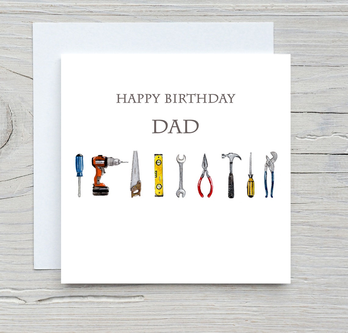 Happy Birthday Dad DIY Tools Watercolor Greeting Card Art Print