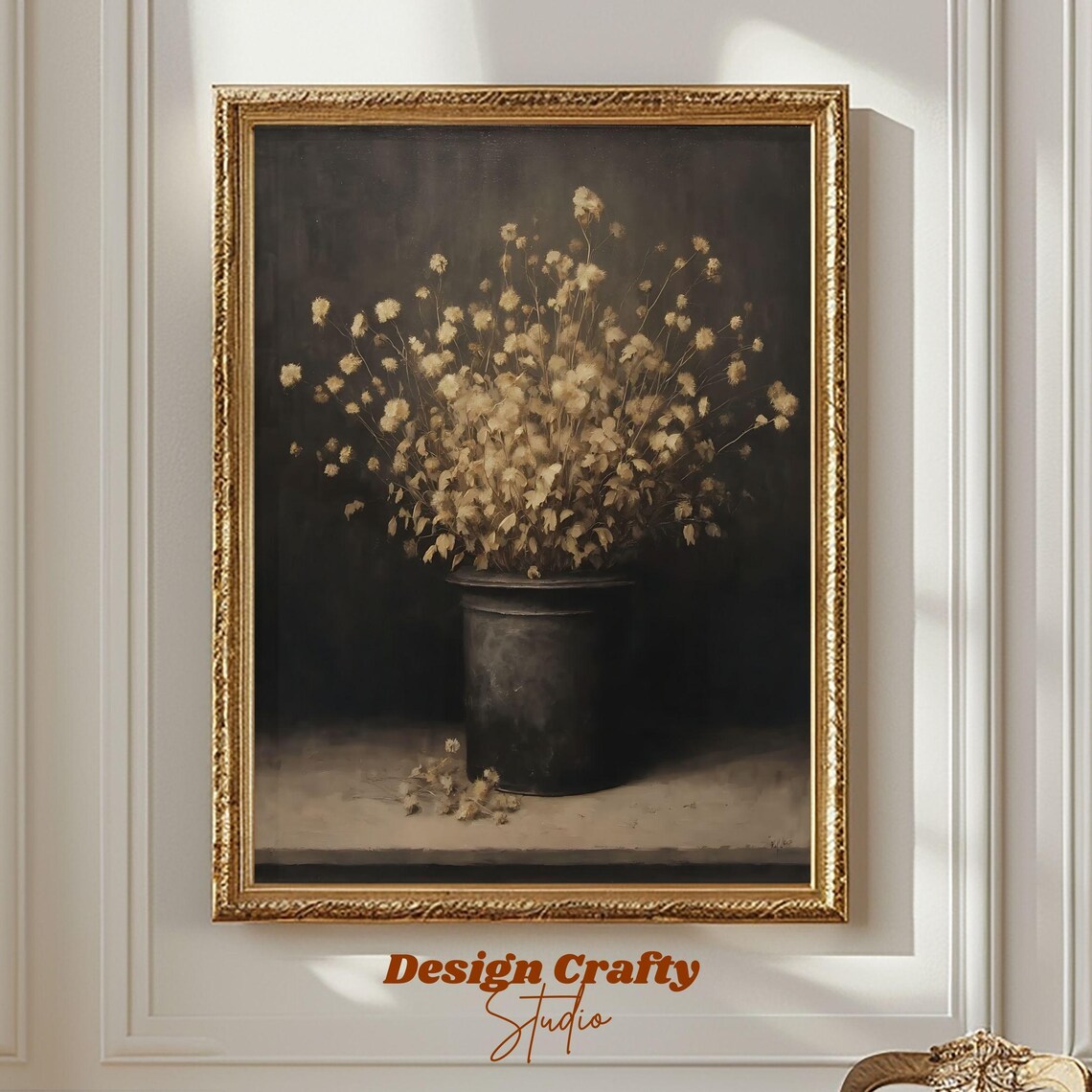 Dried Wildflowers Dark Pot Moody Autumn Vintage Floral Art Print