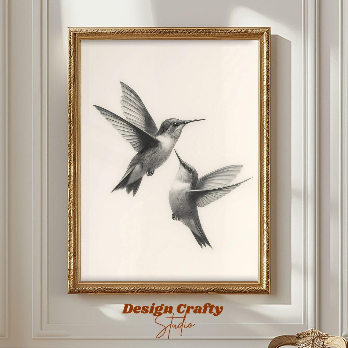 Two Hummingbirds in Flight Minimalist Black White Sketch Poster
