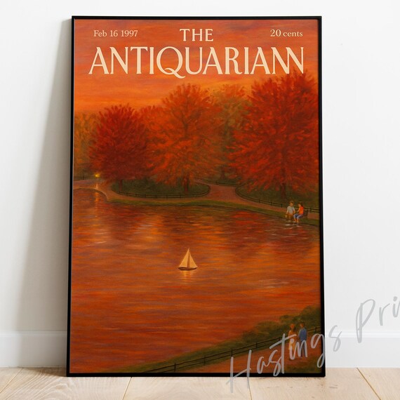 New Yorker Style Vintage Magazine Cover The Antiquarian Collectible Print Autumn Lake