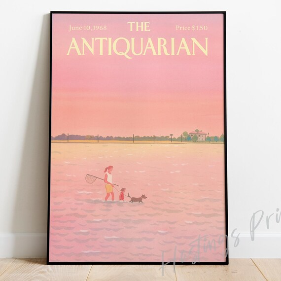 The Antiquarian Pink Beach Walk Dog June 1968 Vintage Cover Poster