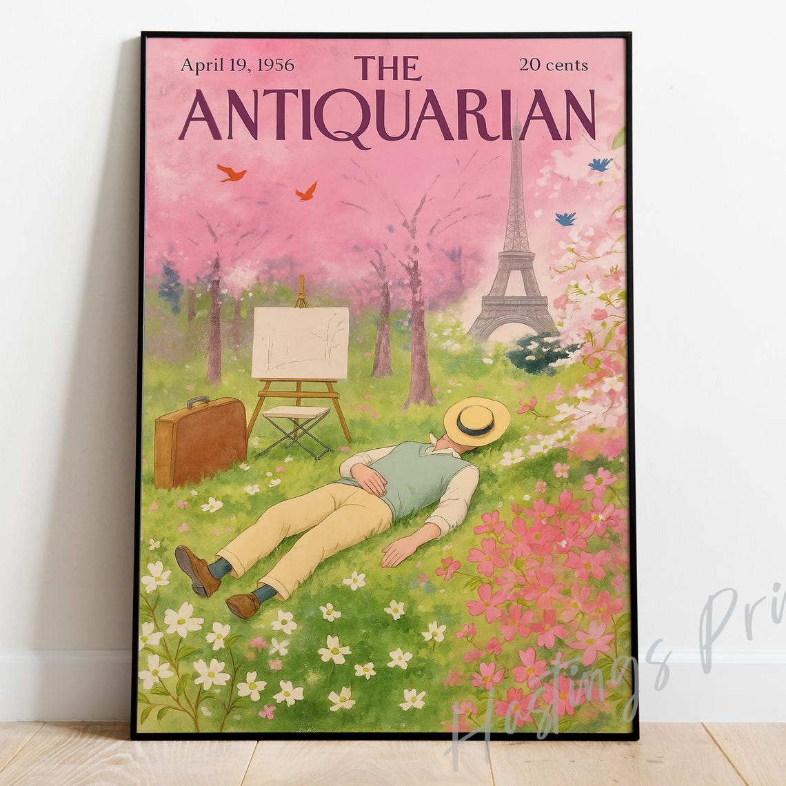 The Antiquarian 1956 Eiffel Tower Paris Magazine Cover Art Poster