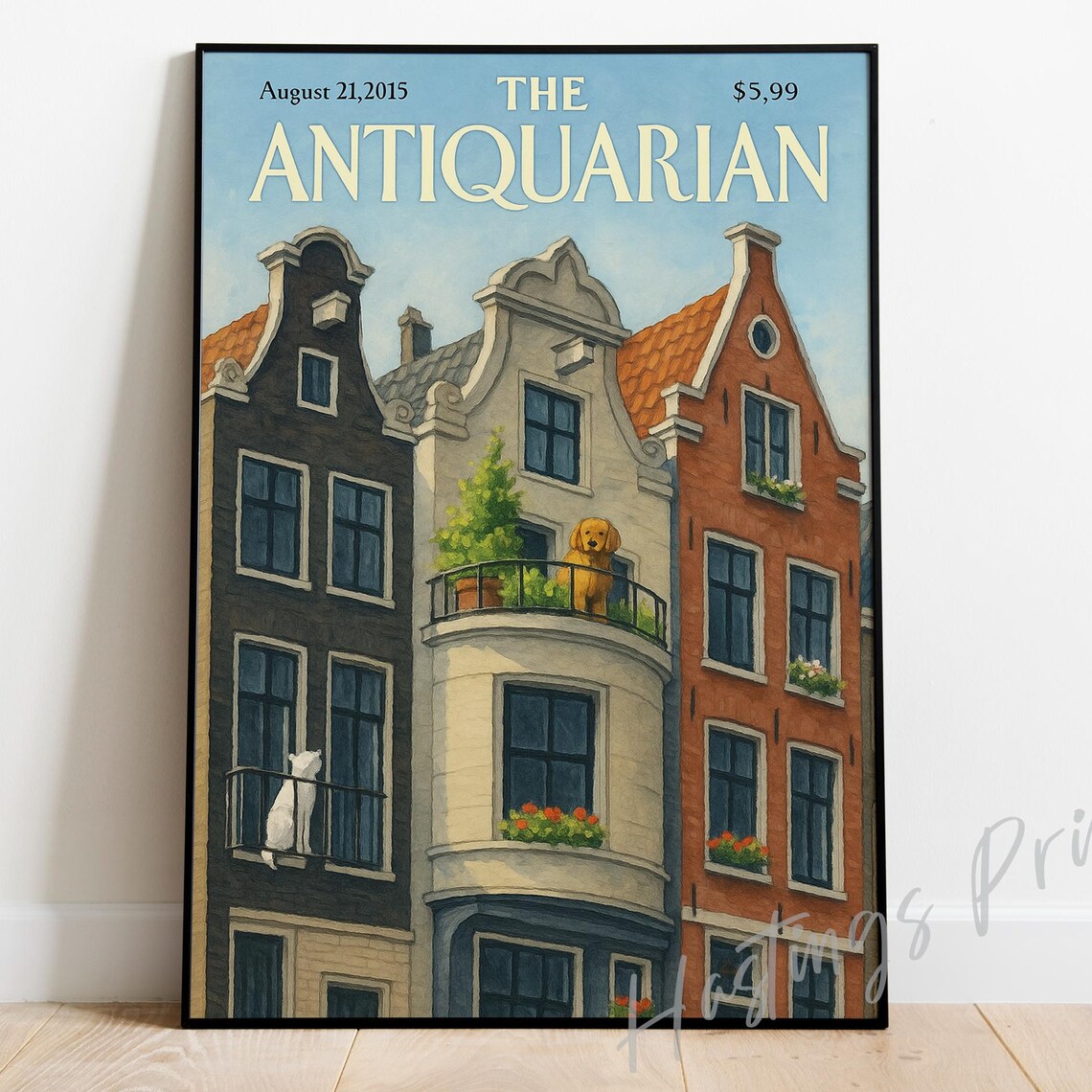 The Antiquarian Amsterdam Canal Houses Cat Dog Magazine Cover Poster