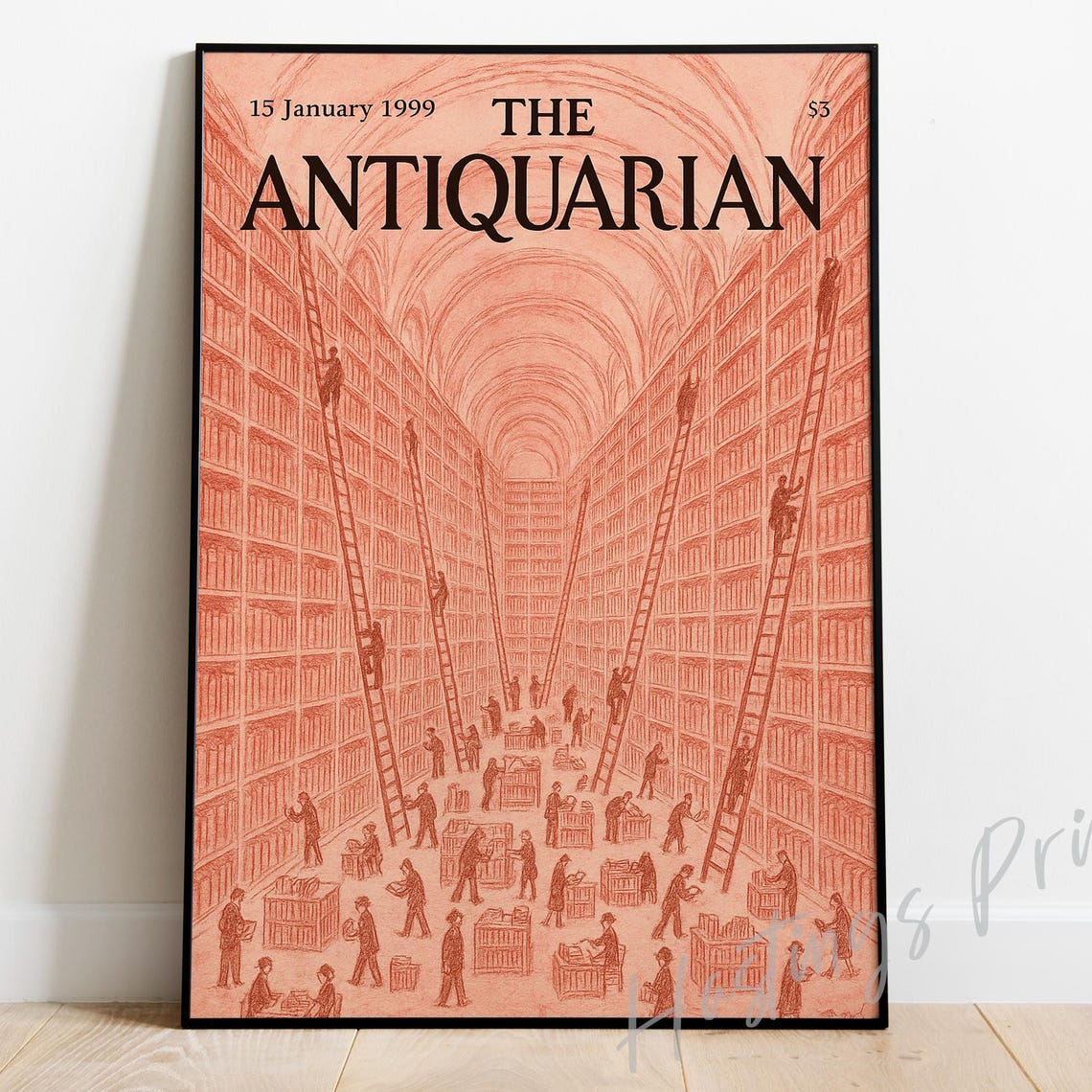 The Antiquarian 1999 Cover Grand Library Hall Ladders Booklover Print