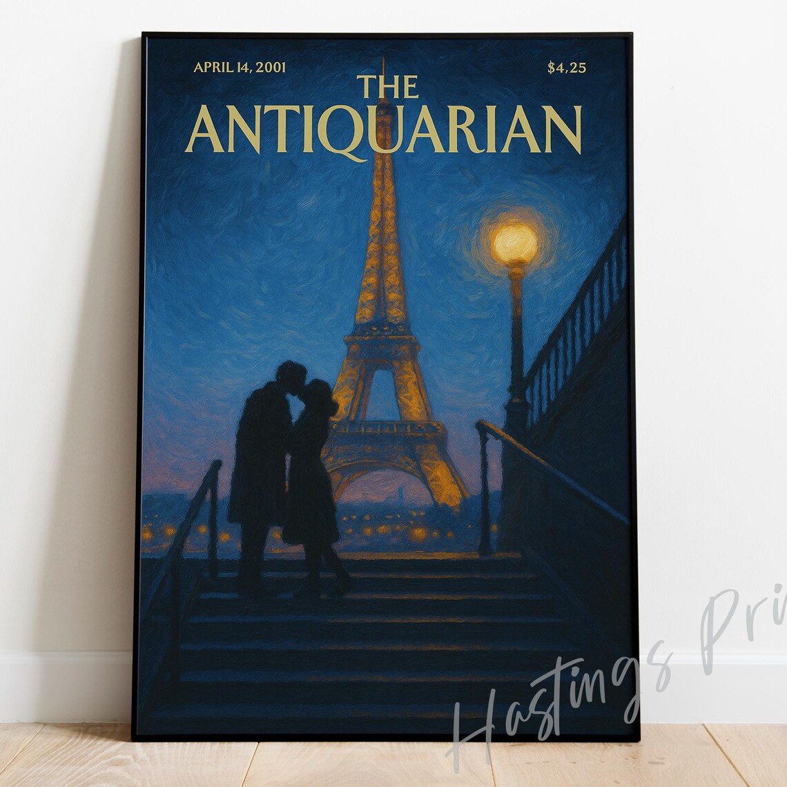 The Antiquarian April 2001 Eiffel Tower Kiss Vintage Cover Poster