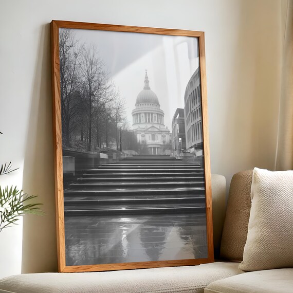 St Pauls Cathedral London Black And White Foggy Steps Architecture Poster