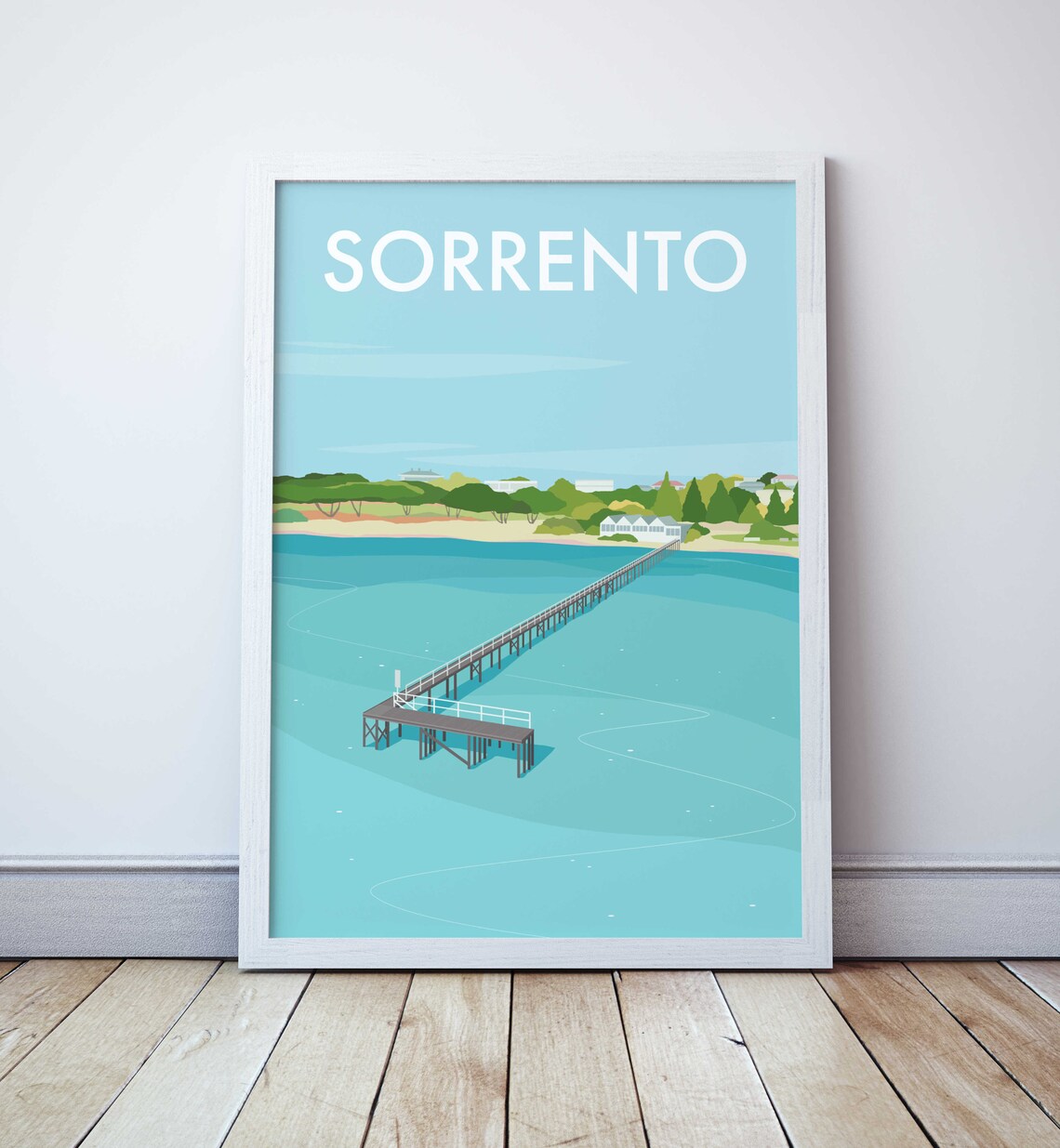 Sorrento Pier Travel Poster, Beach Place Print