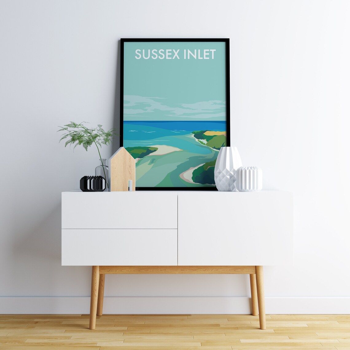 Sussex Inlet Turquoise River Mouth Coastal Illustration Art Poster - Image 2