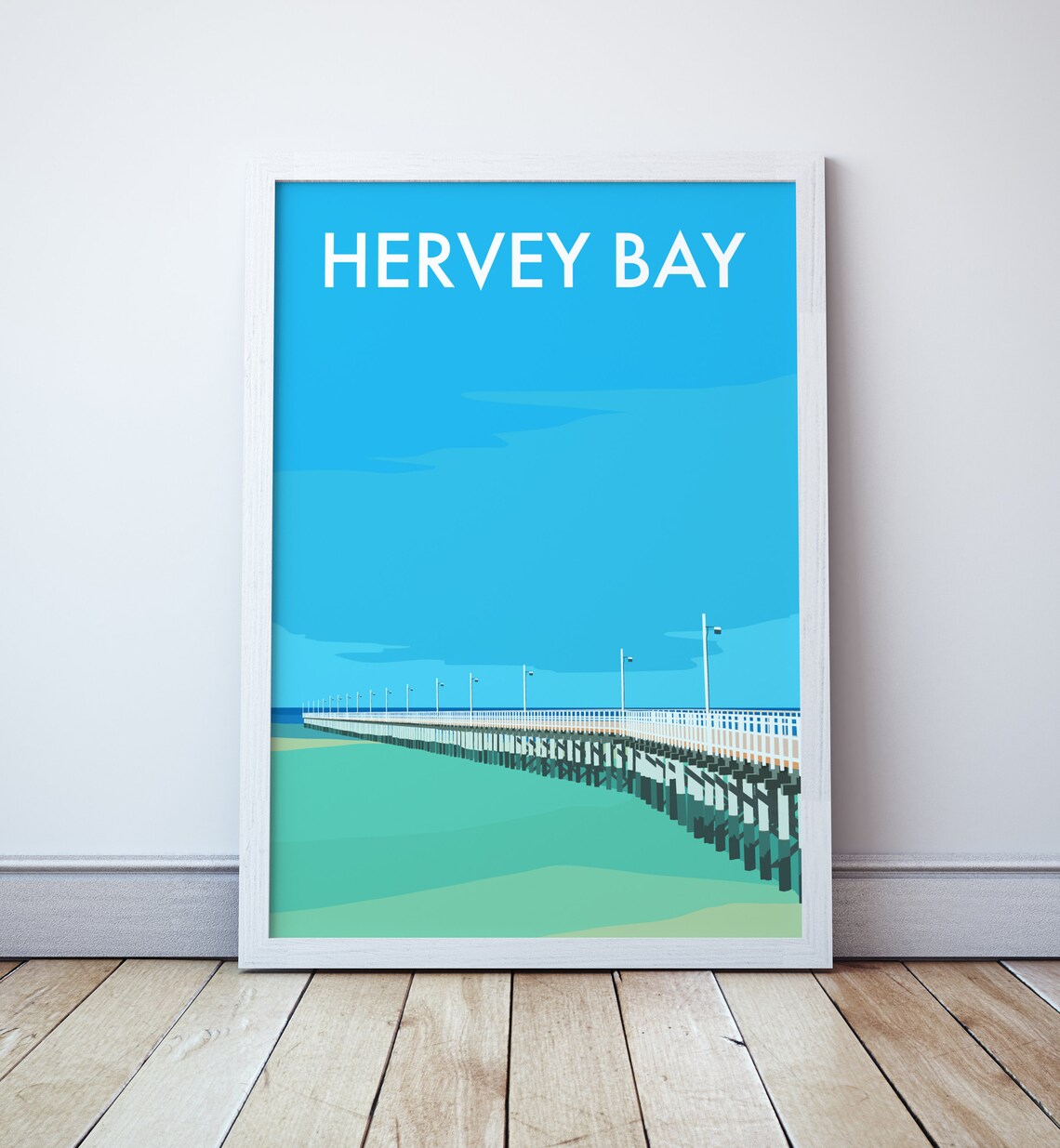 Hervey Bay Travel Poster, Tropical Queensland Beach