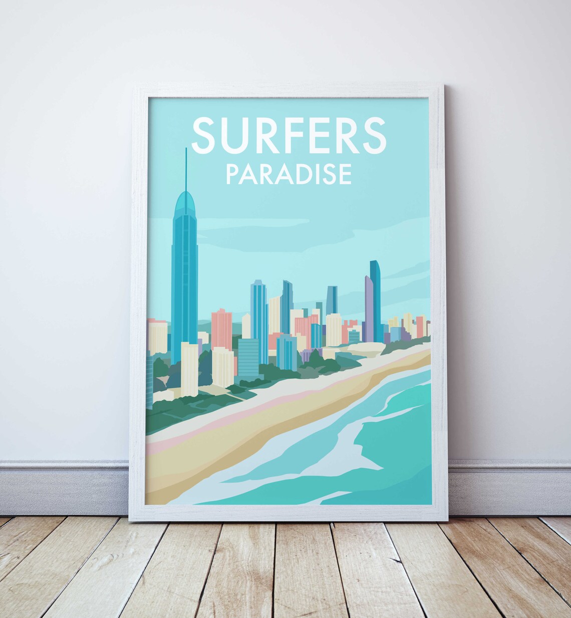 Surfers Paradise Travel Poster, Gold Coast Beach