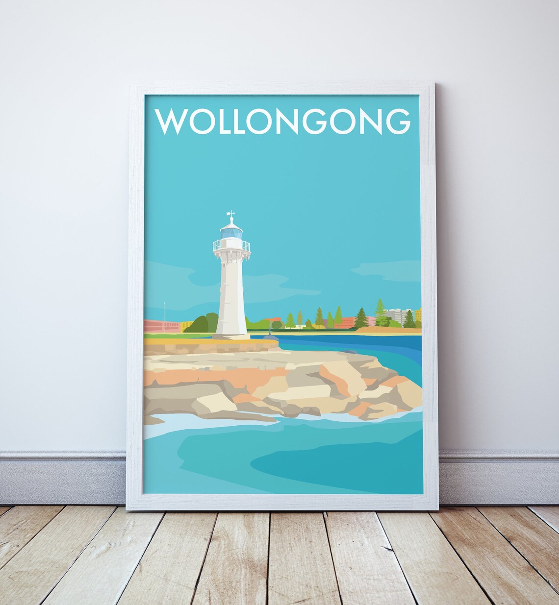 Wollongong Beach Vintage Style Seaside Travel Poster