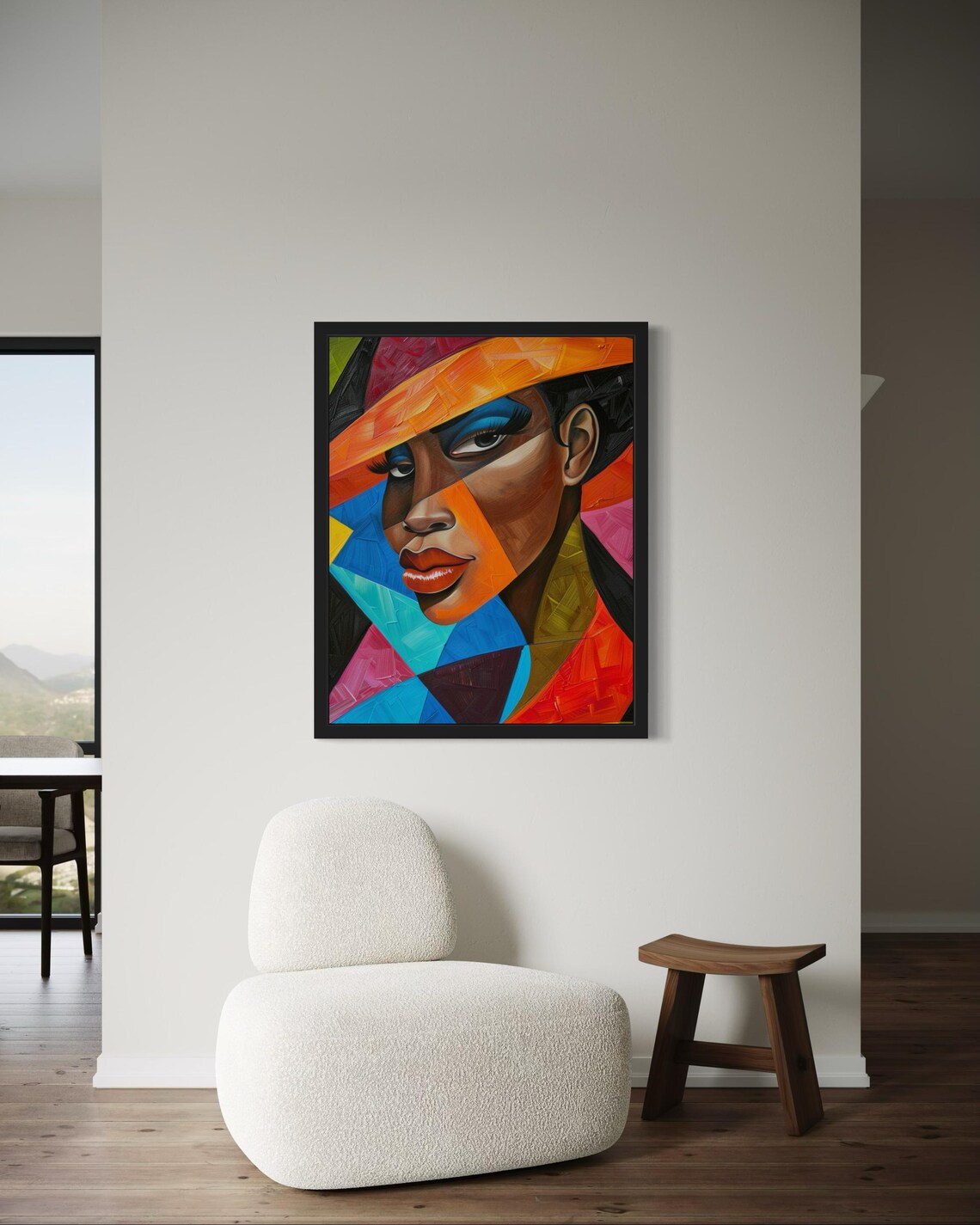 Bold Geometric African Woman Portrait Cubist Colorful Wall Art - Image 2