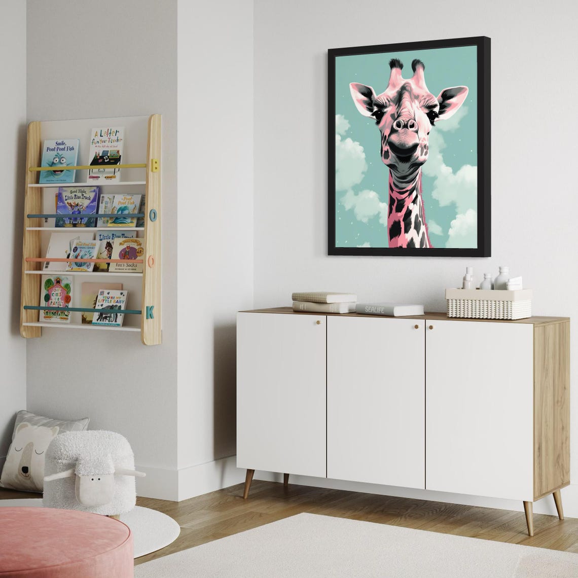 Whimsical Pink Giraffe Art Print Modern Animal Wall Art Cute Giraffe Portrait Minimalist Pastel Home Decor - Image 6