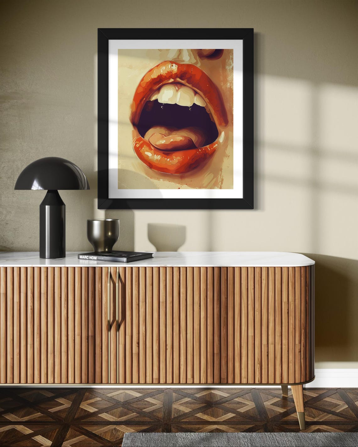 Bold Red Lips Close Up Pop Art Portrait Glamorous Beauty Wall Print - Image 2