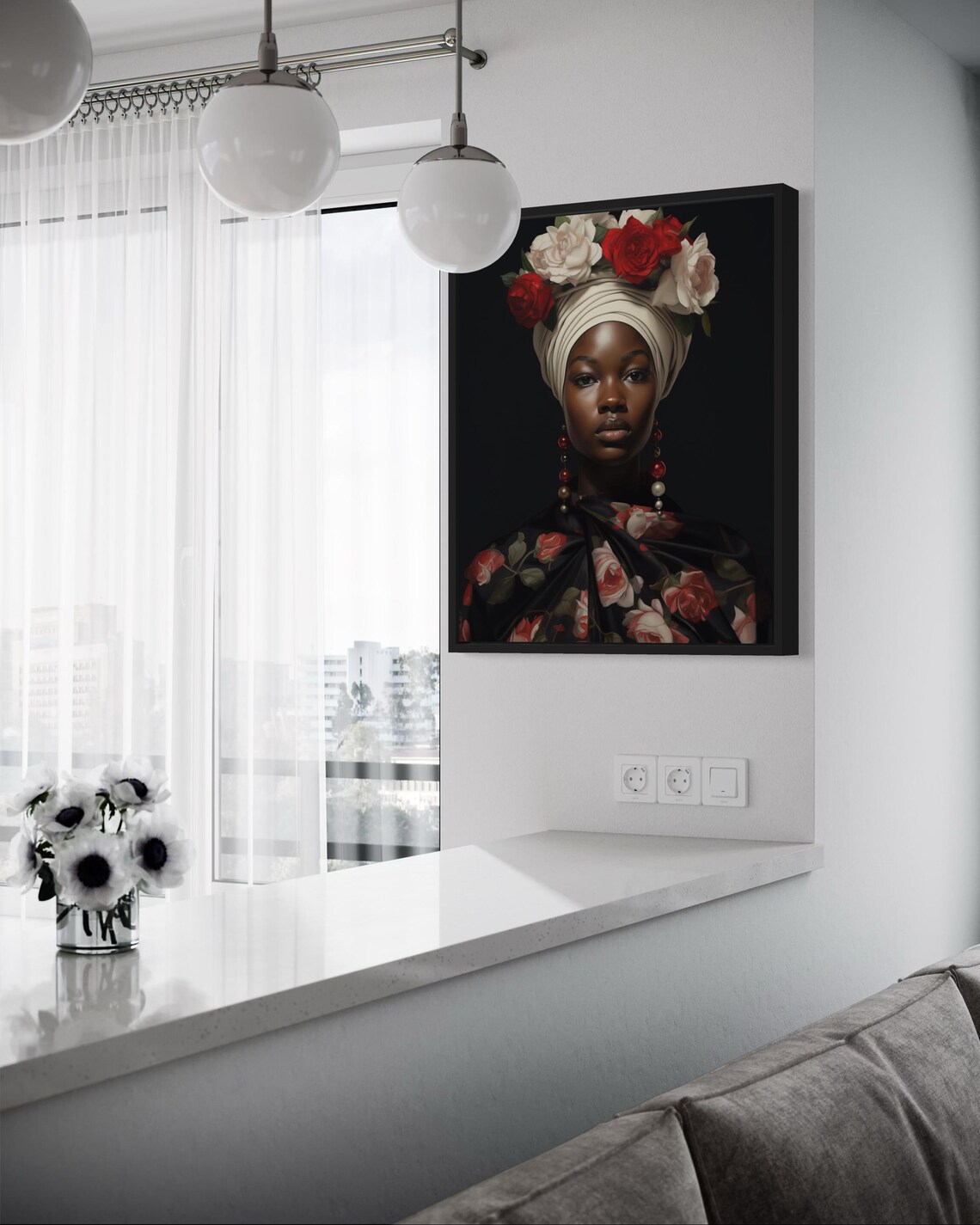 Black Woman Rose Crown Headwrap Floral Classic Portrait Poster - Image 3