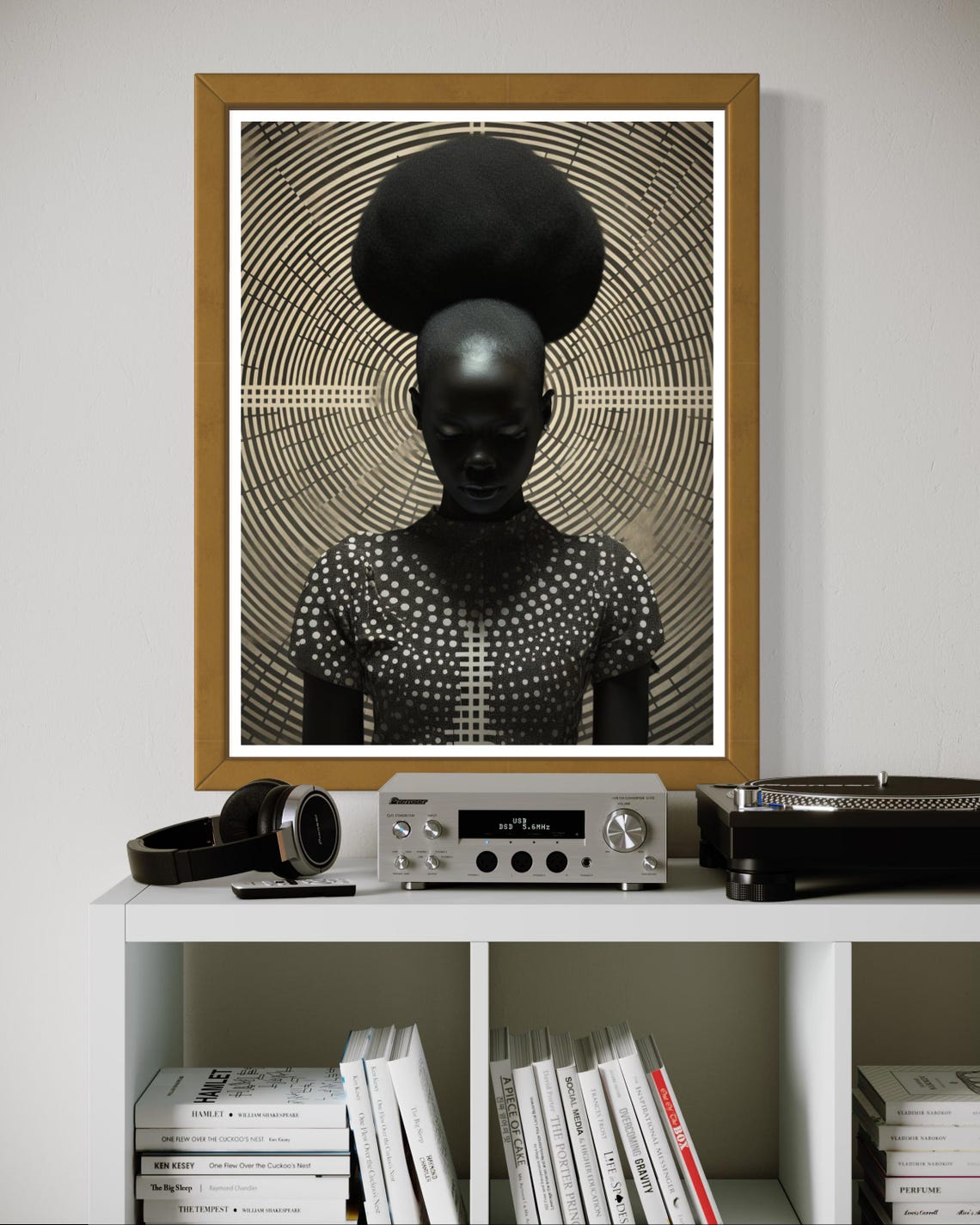 Black Woman With Tall Afro Silhouette Concentric Circles Art Print - Image 7