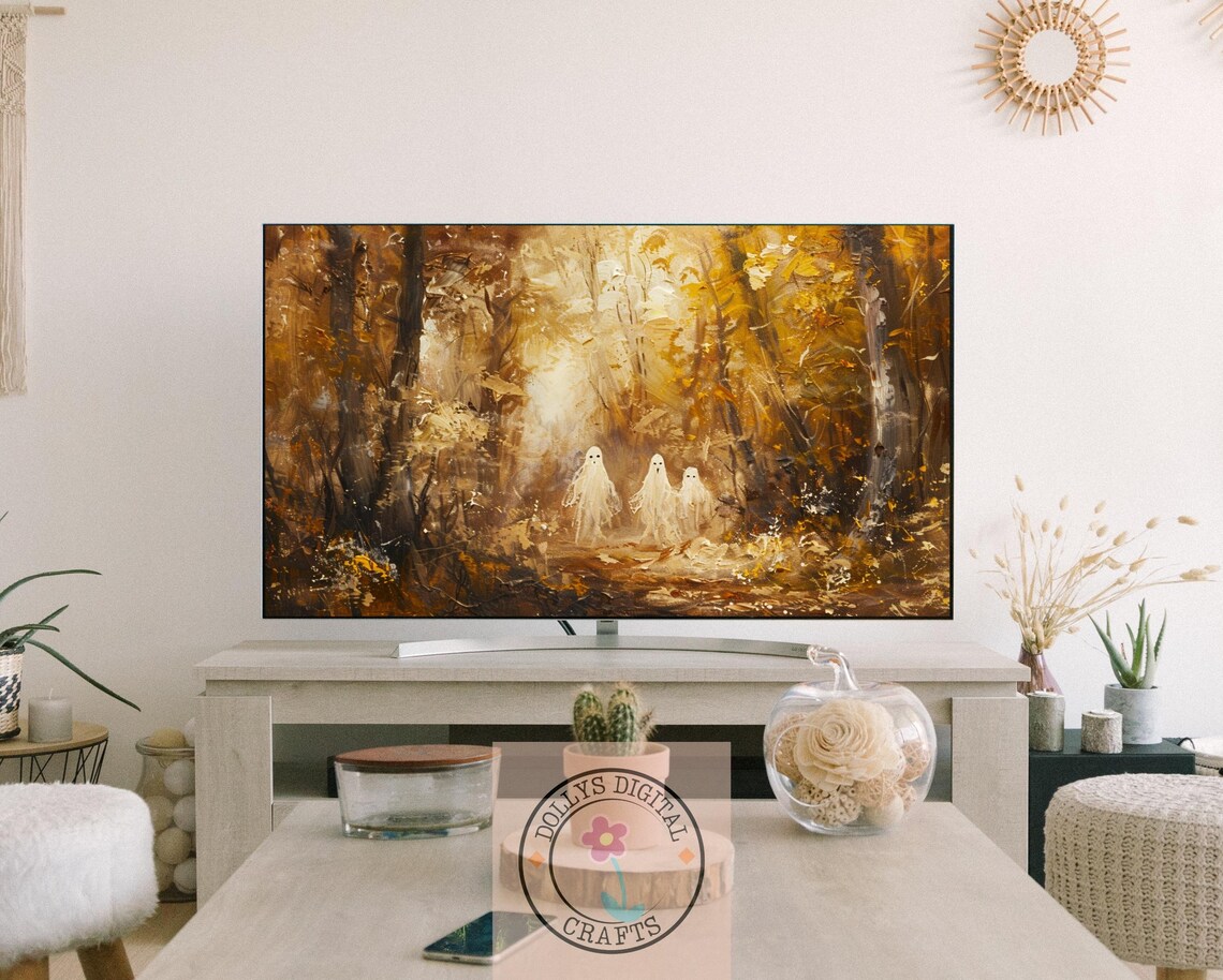 Spooky Cute Ghosts Autumn Forest Oil Painting Halloween Woods Art Print - Image 7