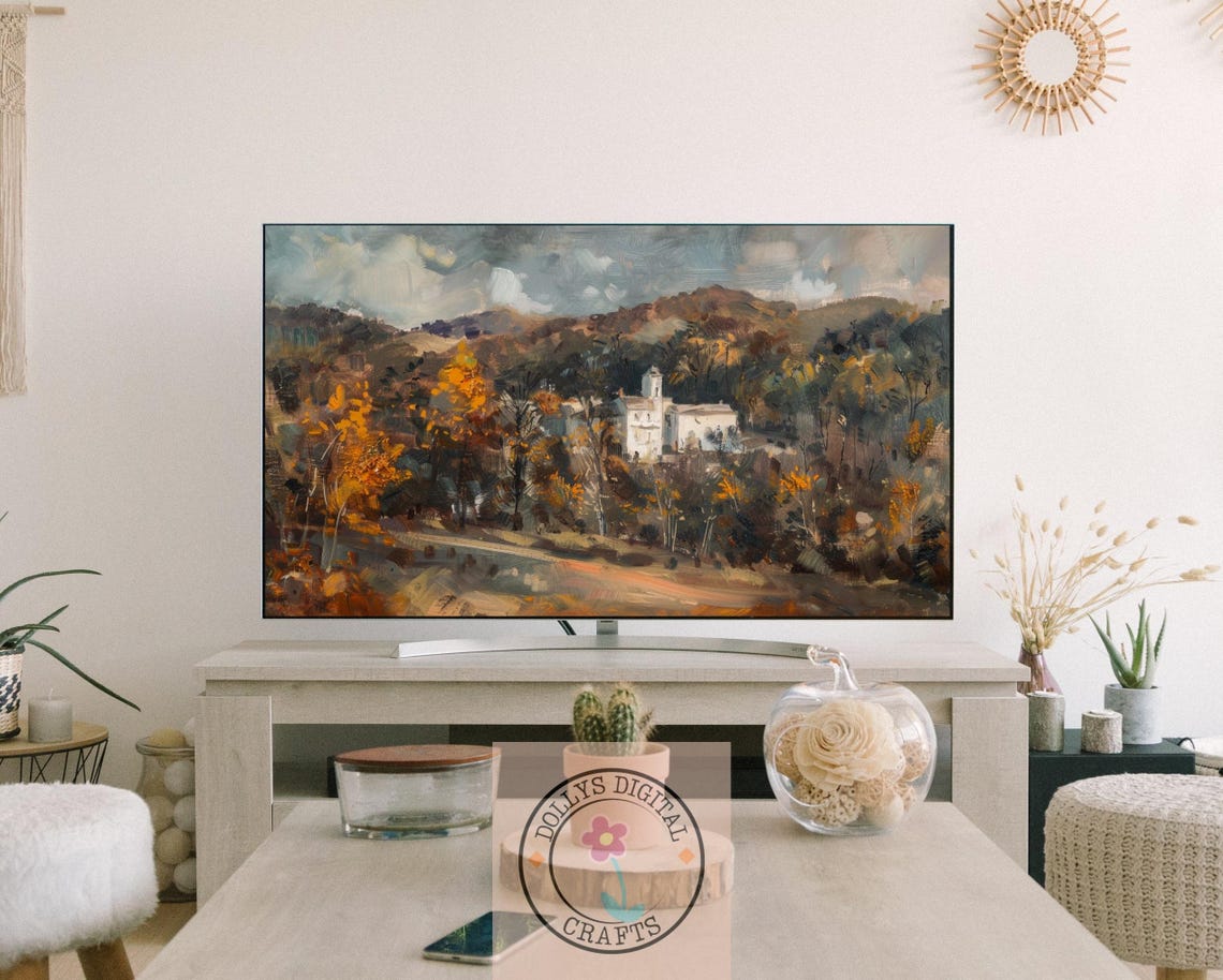 Impressionist Autumn Countryside Landscape White Mansion Poster - Image 3