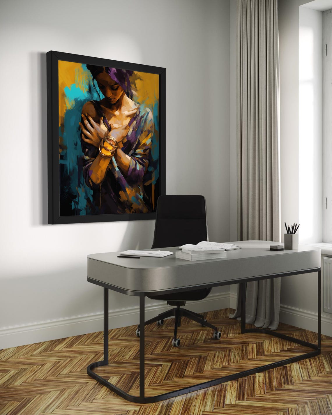 Woman In Purple And Gold With Bangles Expressive Oil Art Poster - Image 3