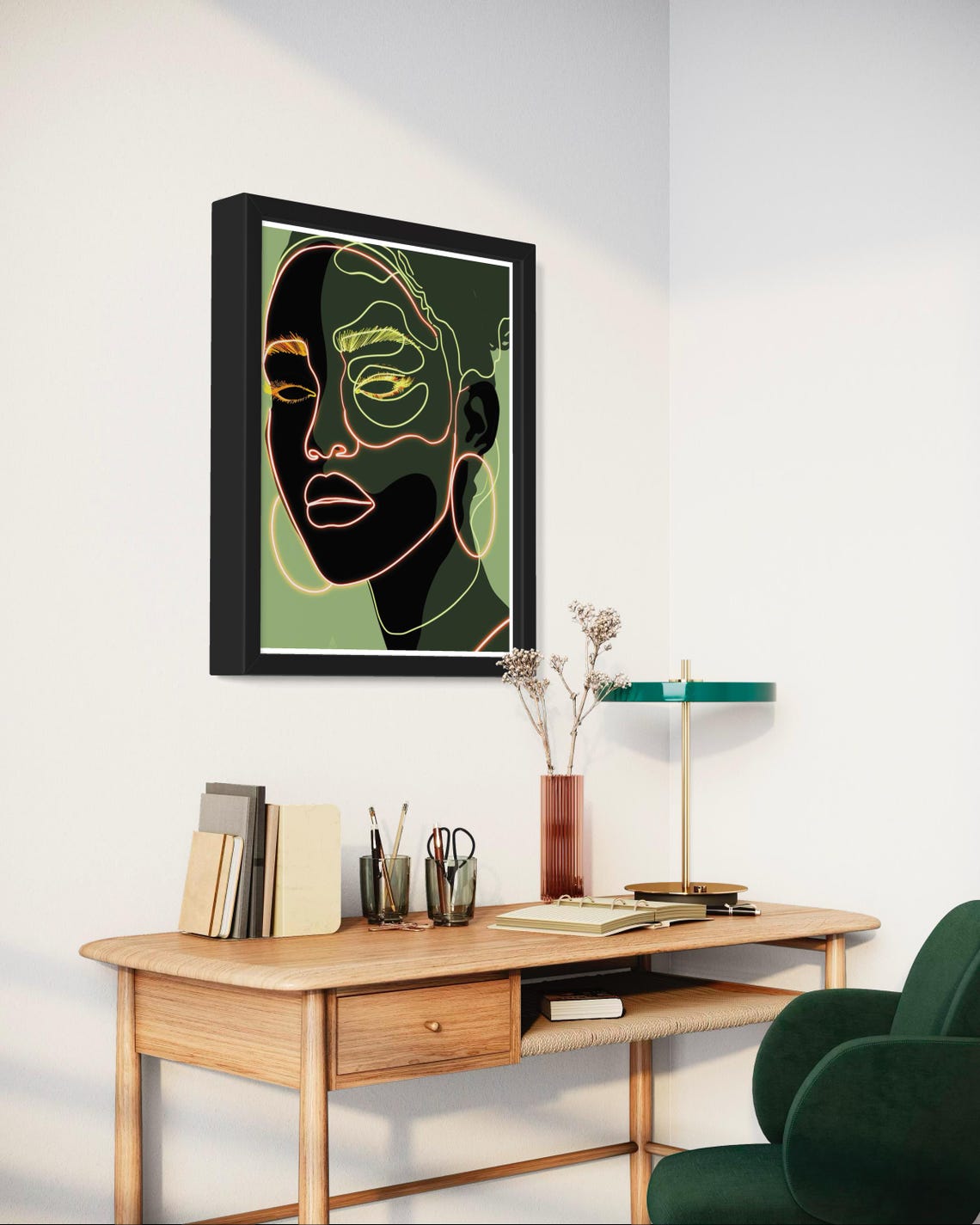 Neon Line Art Woman Portrait Glowing Modern Abstract Wall Art - Image 4