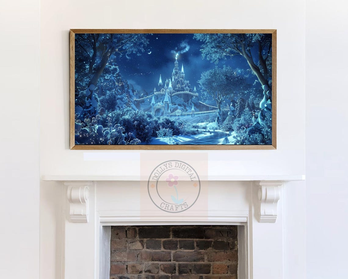 Magical Winter Castle Snowy Forest Night Scene Christmas Poster - Image 7