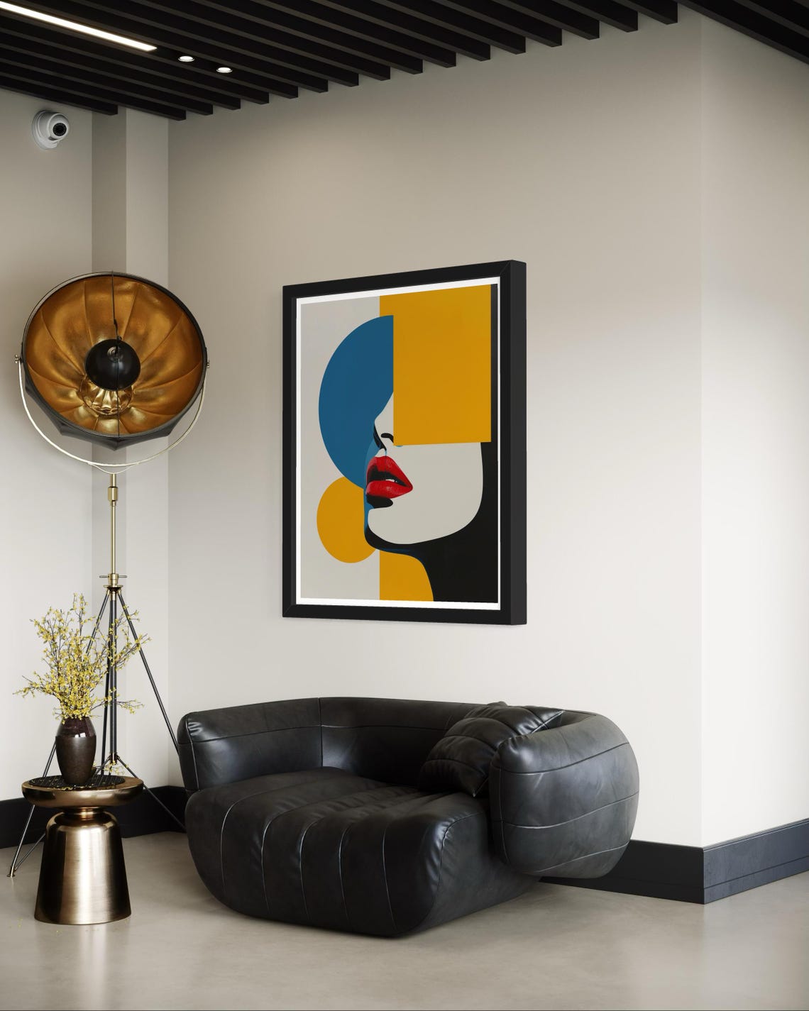 Geometric Woman Profile Portrait Teal Yellow Red Lips Wall Art - Image 4