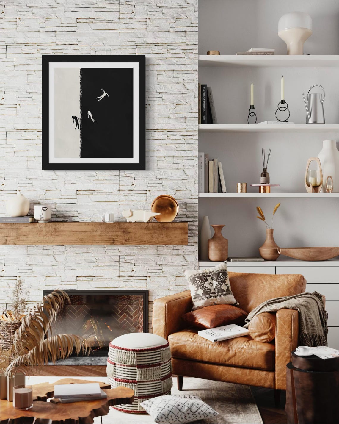 Falling Figures Black White Minimalist Surreal Modern Art Poster - Image 5