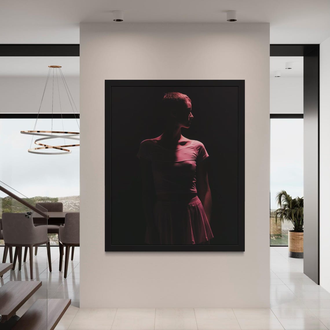 Pink Light Woman Silhouette Moody Shadow Cinematic Art Poster - Image 5